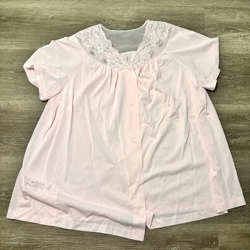 Pale Pink Vintage Sleep Shirt Floral Lace Size Large